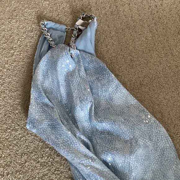 Michael Kors Metallic Blue Sequin Chain Halter Neck Sleeveless Dress - Picture 6 of 7